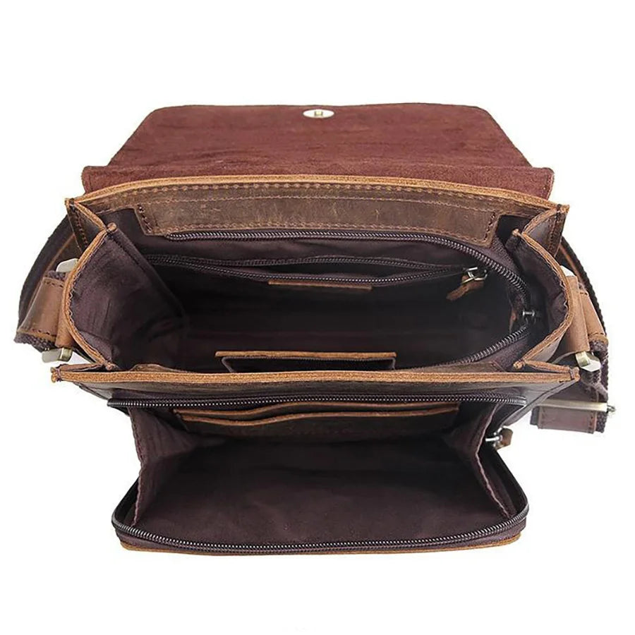 NASVA Men's Genuine Leather Shoulder Bag Vintage Small Crossbody Bag Casual Messenger Bag Outdoor Sports Sling Bag