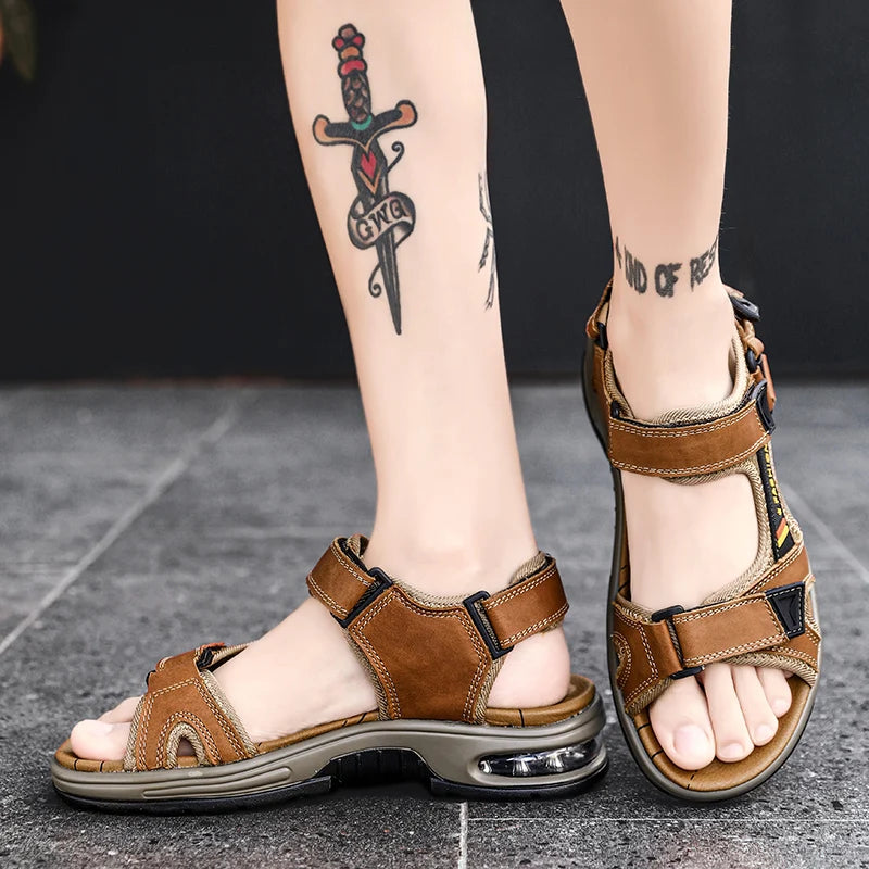Brand Summer Men's Sandals Genuine Leather Men Slippers Gladiator Men Beach Sandals Soft Comfortable Outdoors Wading Shoes 38-46