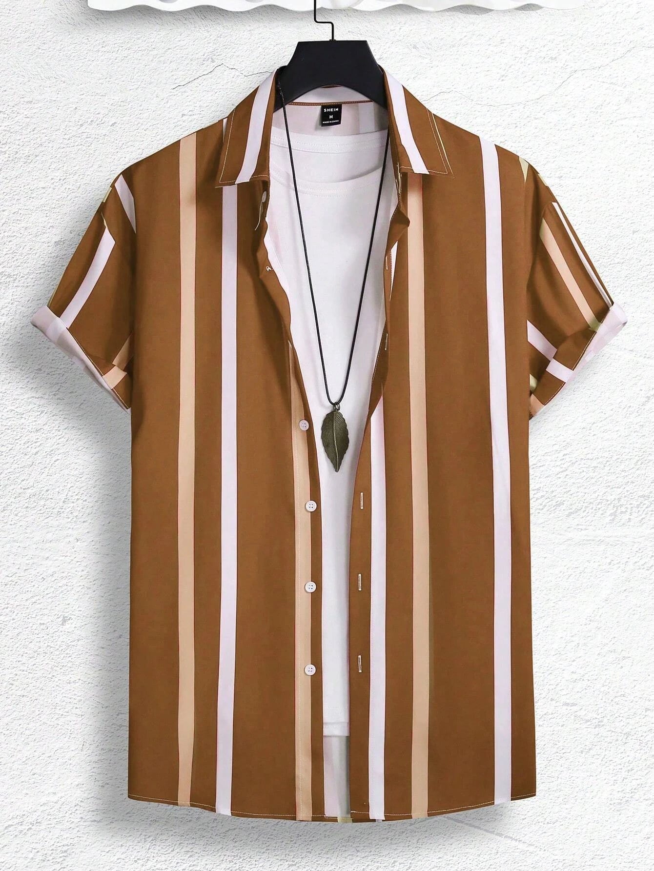 Summer Men's Colorful Stripes3DPattern Printed Street Fashion Casual Short-Sleeved Shirt - OutdoorQuick-Drying Short-SleeveShirt