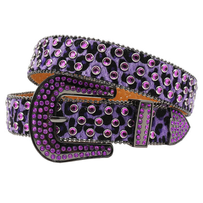 Leopard Women's Jeans Rhinestone Large Size Belt Men's Belt Western Denim Shiny Design Leather HipHop Punk Rock Y2K Style Belt