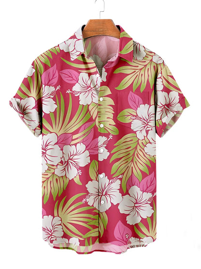 Summer Men's Flower Hawaiian Shirts Casual Vacation Short Sleeve Shirts Collar Button Up Shirt Fashion Steetwear for Mens