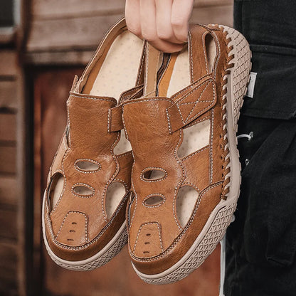 Male Casual Leather Summer Shoes Versatile Men's Sandals Durable Handmade Stitching Besch Shoes Non Slip Roma Footwear Sandals