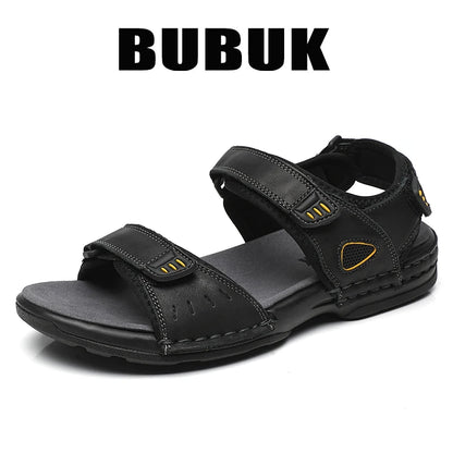 Bubuk Men's First-Layer Cowhide Sandals, Summer Outdoor Beach Shoes, Adjustable Design, with Arch Support, Stylish Breathable Casual Men's Shoes, Suitable for Travel, Hiking, and Commuting