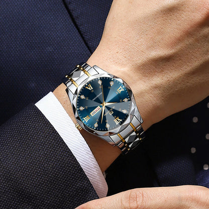 VA VA VOOM Hot Selling Original Blue Gold Creative Design Classic Hot selling Quartz Watch Men Fashion High Quality Rhombus Design Fashion Business Japanese Movement Gold Stainless Steel Fashion Clock Sports Watch for Men Gif