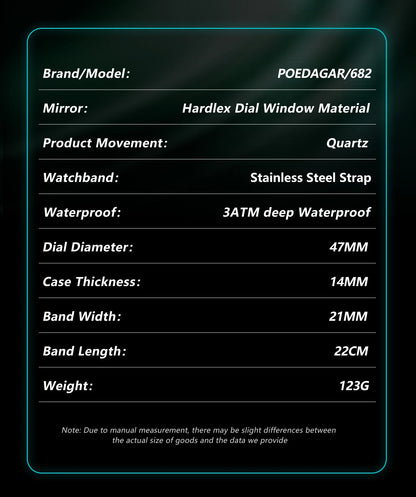POEDAGAR Luxury Quartz Men Clock Waterproof Luminous Business Man Wristwatch Stainless Steel Date Week Sport Men's Watches Reloj