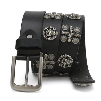 Men Belt Punk Rivet Jeans Belts For WOMEN  NEW Metal Rivet Cowboy Belt Genuine Leather Cowskin
