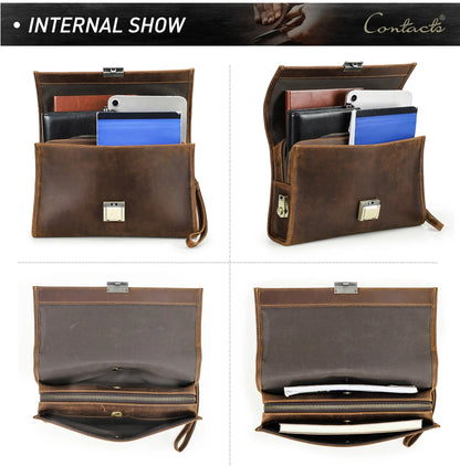 CONTACT'S Genuine Leather Clutch Bags Men Password Retro Wrist Strap Handbag iPad Travel Business Fitness Clutch Wallet