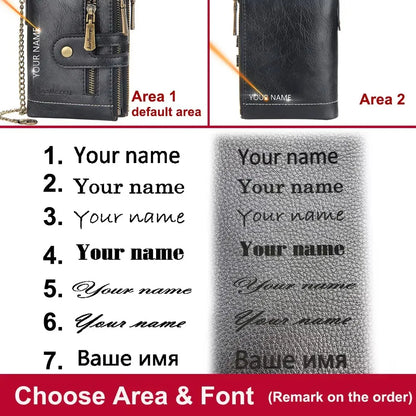 New Men Wallets Name Engraving 11 Card Holders Men Short Purse Double Zipper Coin Pocket High Quality Male Purse Cartera