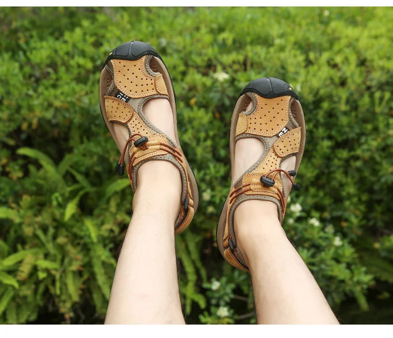 Fashion Men's Sandals Summer Genuine Leather Sandals Outdoor Beach Shoes Rome Sandals Comfortable Large Size Men Casual Shoes
