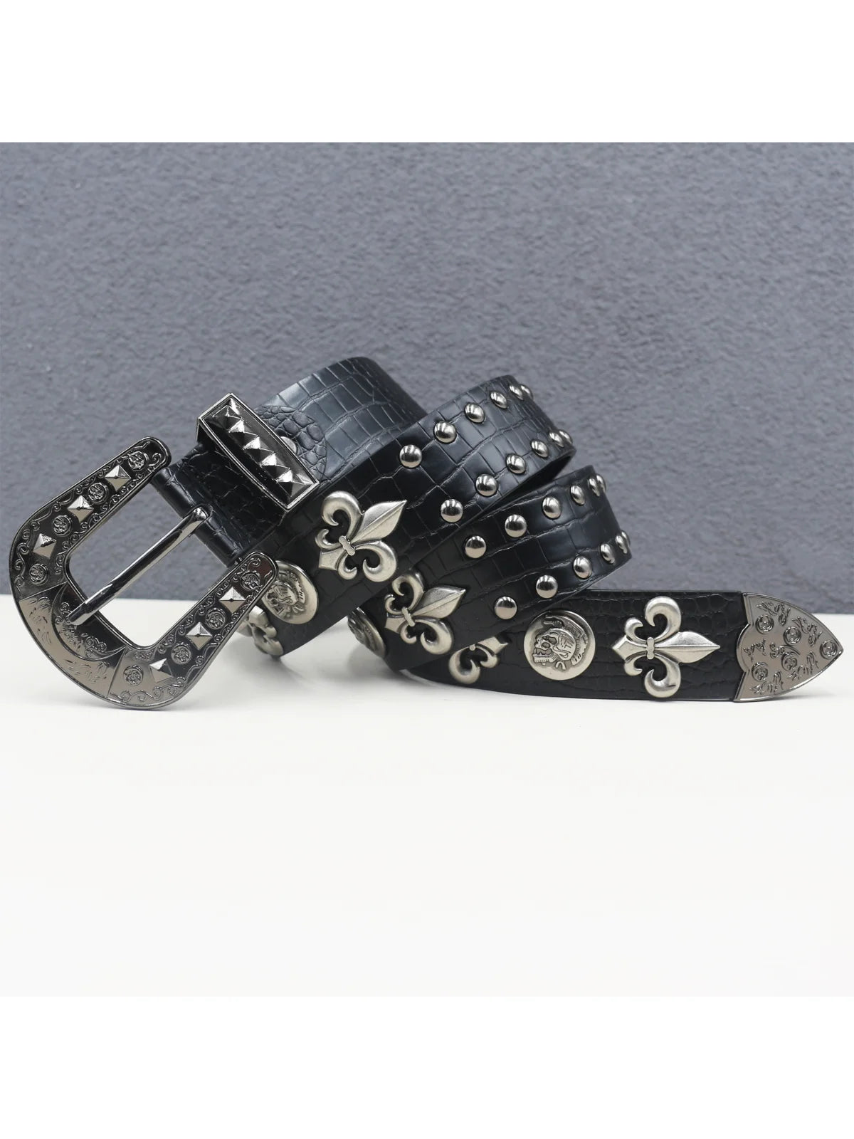 Heart cross rivet belt Punk Belt Unisex Fashion Personality Trend All-match Jeans Accessories Metal Buckle Pu Girdle Retro Y2k