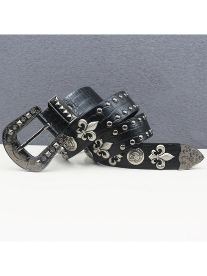 Heart cross rivet belt Punk Belt Unisex Fashion Personality Trend All-match Jeans Accessories Metal Buckle Pu Girdle Retro Y2k