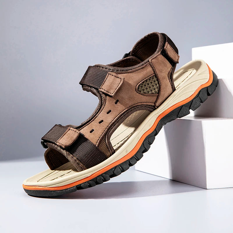 Brand Summer Men's Sandals Genuine Leather Men Slippers Gladiator Men Beach Sandals Soft Comfortable Outdoors Wading Shoes 38-47