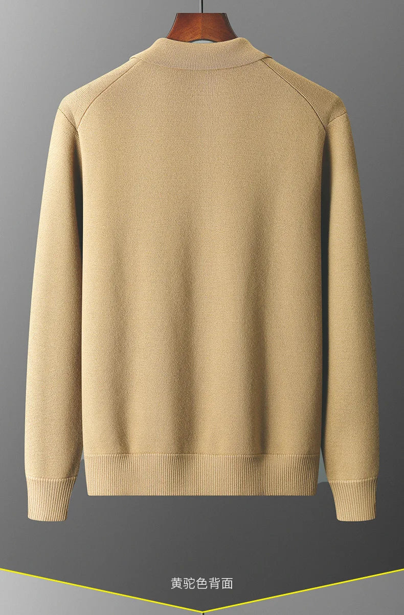 Autumn And Winter 100% Cashmere Cardigan Men's POLO Collar Coat Knitted Baseball Uniform Jacket Bottoming Wool Sweater