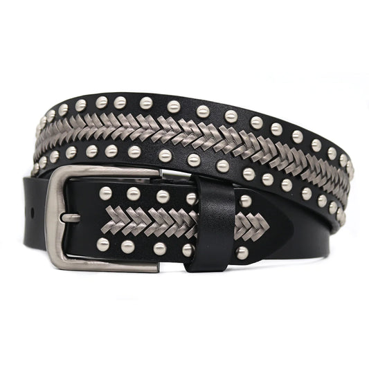 Men Belt Punk Rivet Jeans Belts For WOMEN  NEW Metal Rivet Cowboy Belt Genuine Leather Cowskin