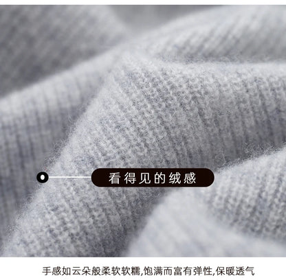 Men 100% Merino Wool Sweater Hooded Zipper Cardigan Autumn Winter Thickened Knit Large-size Jacket Long Sleeved Sportswear Coat