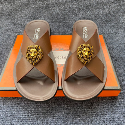 genuine leather slippers men original summer fashion Man slippers outdoor slides size 38-48 new brand designer shoes for man