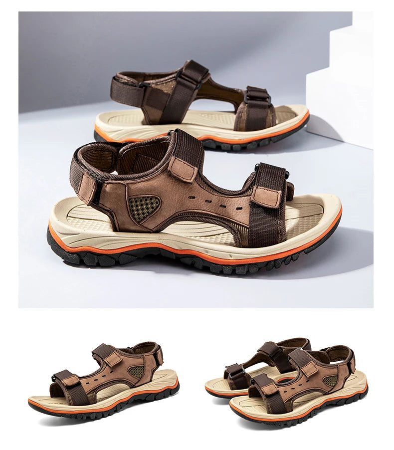 Brand Summer Men's Sandals Genuine Leather Men Slippers Gladiator Men Beach Sandals Soft Comfortable Outdoors Wading Shoes 38-47