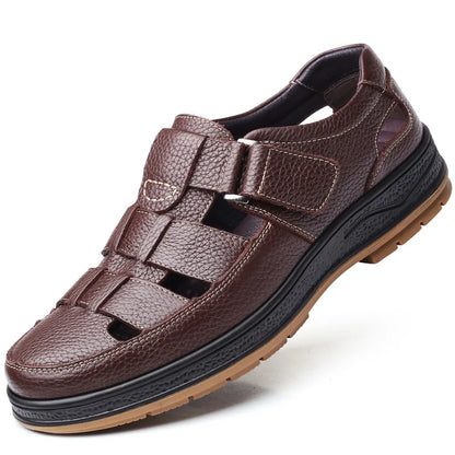 Luxury Brand Genuine Leather Sandals for Mens Outdoor Walking Beach Flats Breathable Casual Leather Soft Bottom Summer Sandals