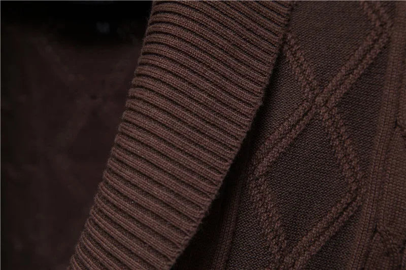 Cotton Argyle Cardigan Men Casual Single Breasted Solid Color Business Mens Cardigans New Winter Fashion Sweater Man