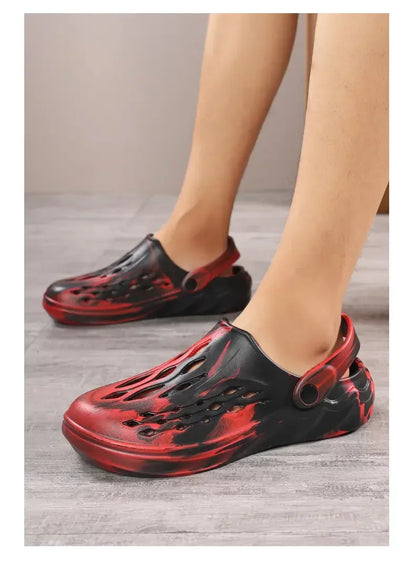 Outdoor Men's Summer Sandals Breathable EVA camouflage Slip-On Casual Shoes round Toe Flat Heel Color Block Pattern