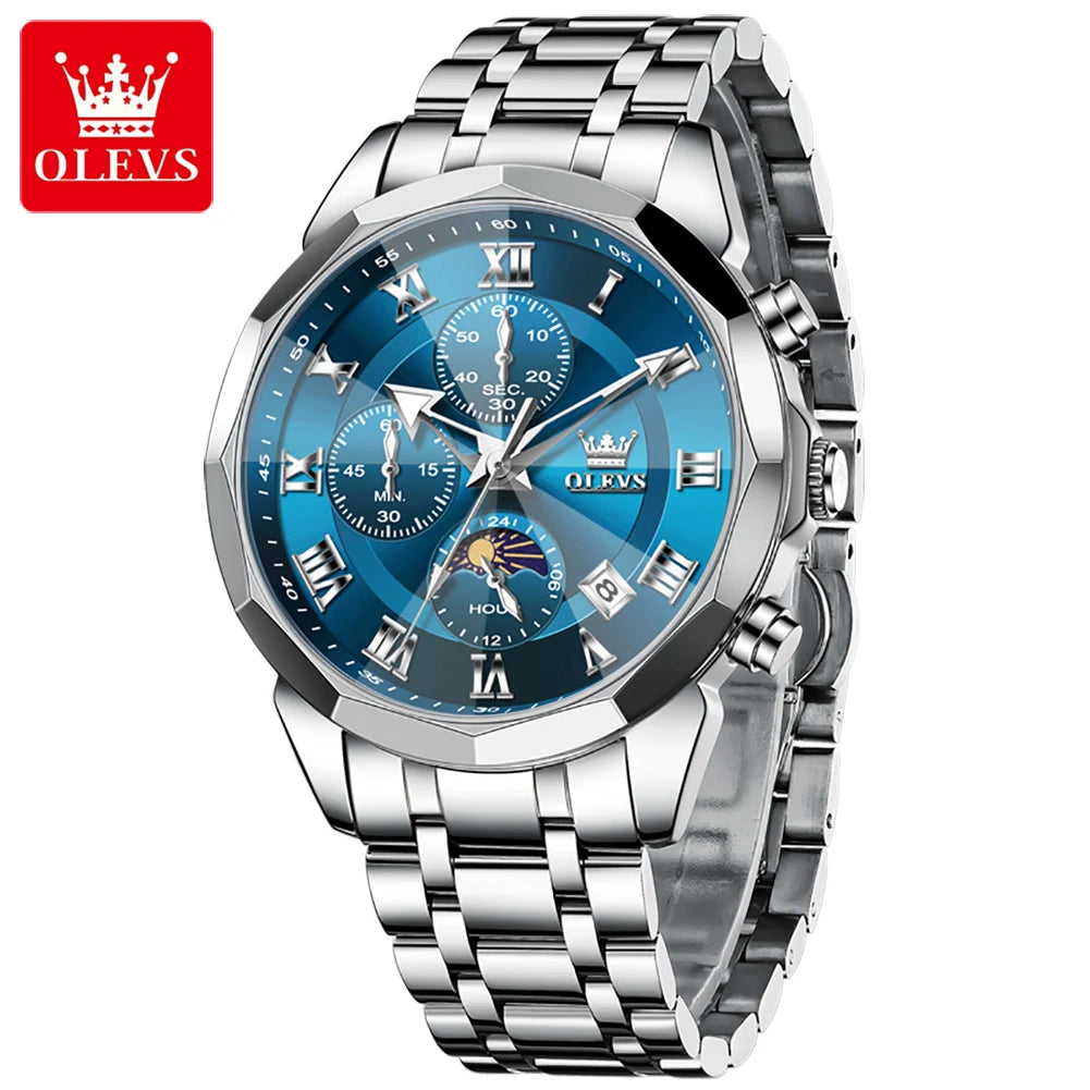 OLEVS 3675 Luxury Calendar Stainless Steel Quartz Mens Wristwatches Chronograph Waterproof Watch for Men Luminous Reloj Hombre