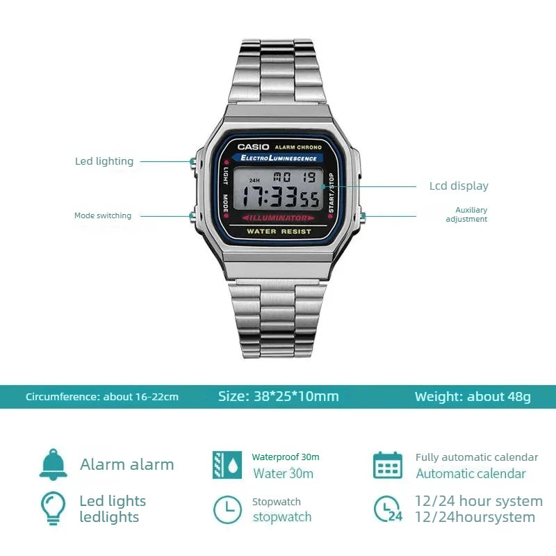 Casio A168WA-1W Retro Light Luxury Classic LED Digital Waterproof Men's Small Square Watch Quartz Movement Multifunctional Watch