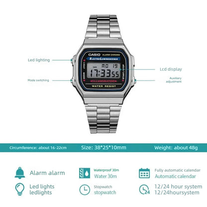 Casio A168WA-1W Retro Light Luxury Classic LED Digital Waterproof Men's Small Square Watch Quartz Movement Multifunctional Watch