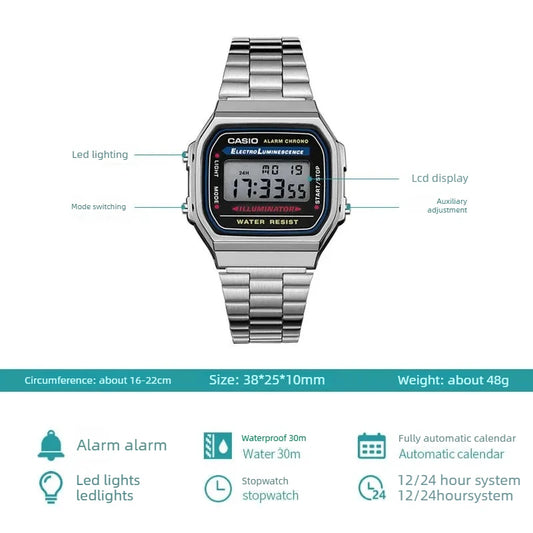 Casio A168WA-1W Retro Light Luxury Classic LED Digital Waterproof Men's Small Square Watch Quartz Movement Multifunctional Watch