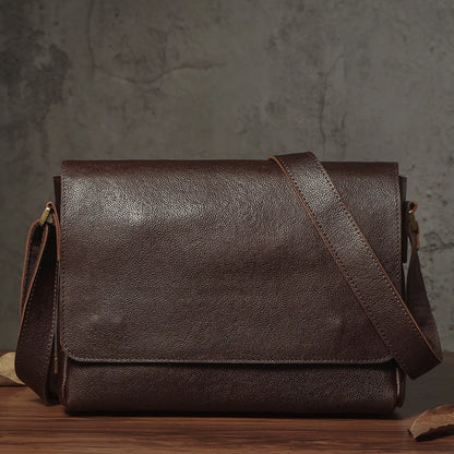 NUKA Men's Genuine Leather Shoulder Bag Retro Original Cowhide Horizontal Crossbody Deluxe Flap Messenger Bags For 11 Inch Ipad