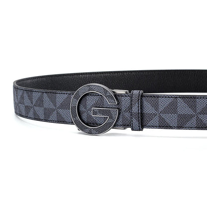 Men's Luxury Automatic Buckle Belt Classic Triangle Pattern PU Leather Business Casual Waistband for Jeans