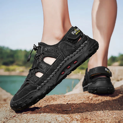 Anti-collision Toe Mens Soft Sole Summer Flats Sandals New Slippers Breathable Beach Shoes Outdoor Casual Shoe Large Size 38-48