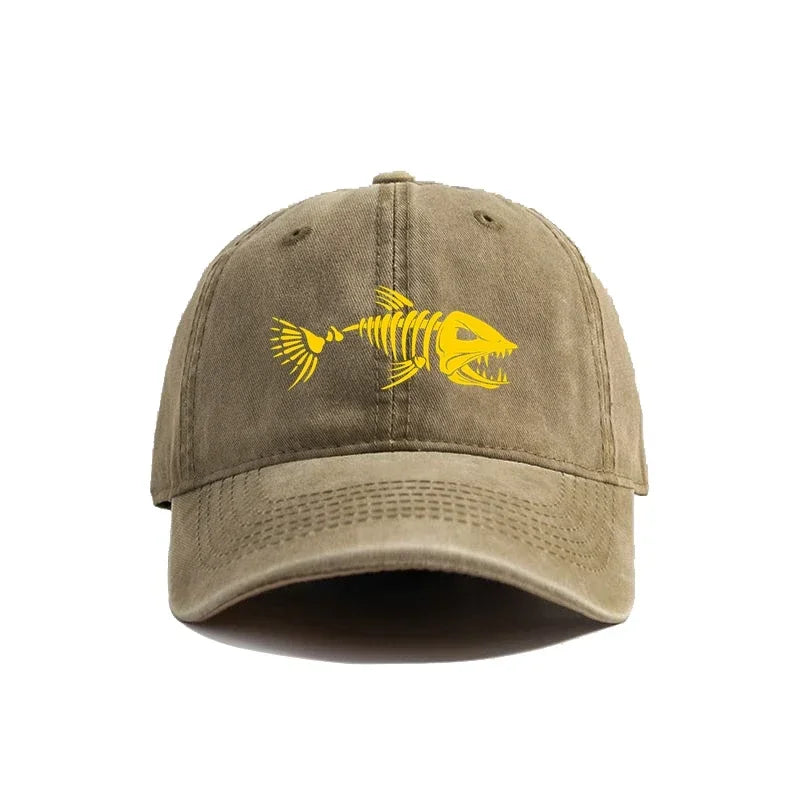 Fishbone Baseball Cap Summer Distressed Dad Hats Men Women Outdoor Casual Printed Fishing Skeleton Fish Bone Caps
