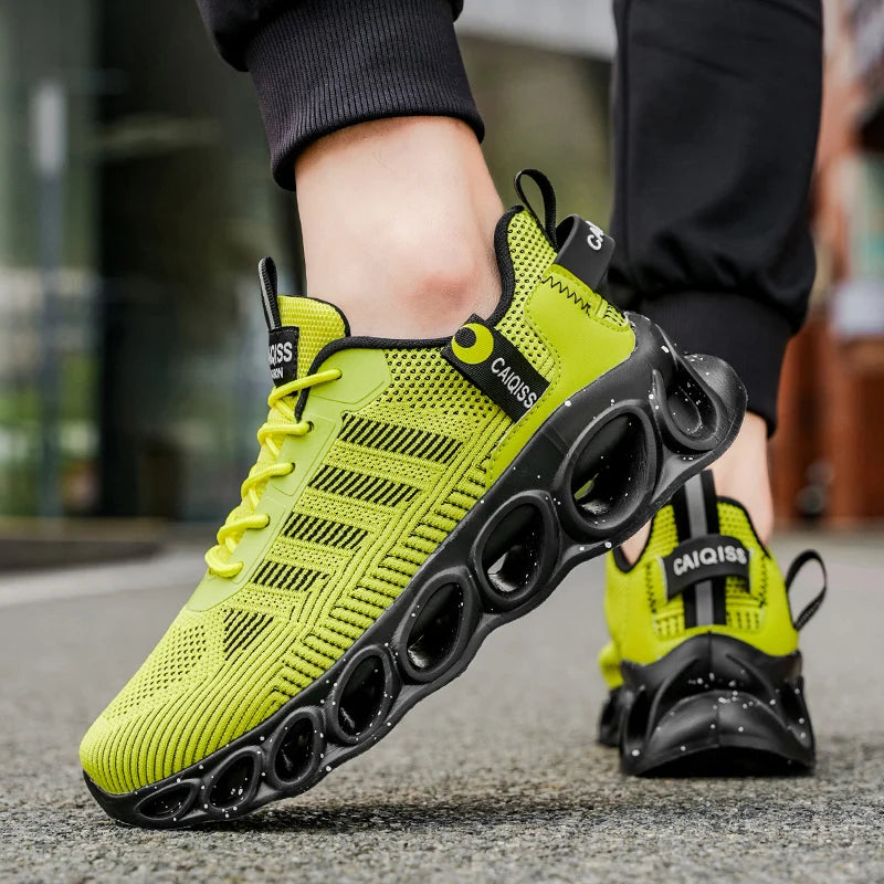 Men's Casual, Fashionable and Comfortable Shock-Absorbing Blade Shoes, Breathable Lace-Up Non-Slip Shoes, Suitable for Jogging, Daily Wear, Gym