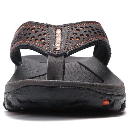 Plus Big Size 49 50 51 52 Mens Flip Flops Slippers PU Leather Beach Shoes TPR Outsoles Hard-Wearing Outdoor Style