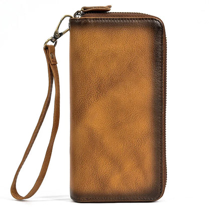 Luufan Vintage Crazy Horse Leather Men Women Long Purse Wallet Credit Card Double Zip Wallets Long Wallet Male Clutch Purse