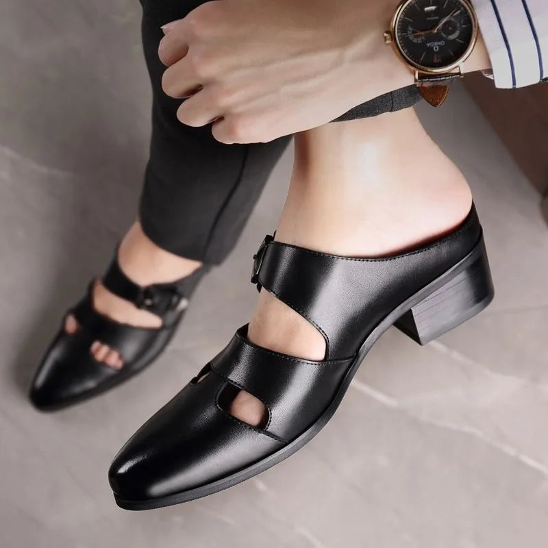 Men Half Slipper Shoes 5CM High Heels Slides Luxury Loafers Fashion Zapatillas Hombre Casual Shoes Sapato Social Masculino Mules