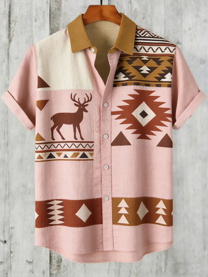 2026 Summer Men's Linen Short Sleeve Shirts Funny Animal Ethnic Patterns 3D Printed Shirts Casual Outdoor Designer Clothes Men