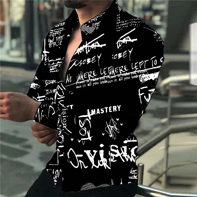Men's Western Shirt Vintage Pattern Lapel Long Sleeve Button Print Top Fashion Streetwear Designer Western Style