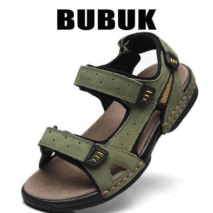 Bubuk Men's First-Layer Cowhide Leather Beach Sandals, Summer Outdoor Hiking Shoes, Lightweight Water Shoes, with Arch Support, Stylish Breathable Casual Men's Shoes, Suitable for Travel, Hiking, and Commuting