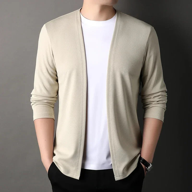 New Men's Casual Solid Color Long Sleeved Cardigan Cloak Spring and Autumn Fashionable Comfortable Top
