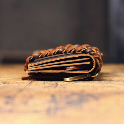 S.WORKER Vintage Crazy Horse Leather Wallet Handmade Men's Genuine Leather Long Wallet Pocket Purse Clutch Cash Card Holder