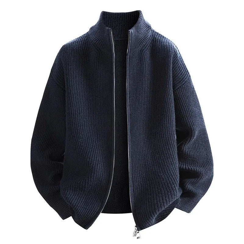 Cardigan Sweater Men's Knitted Sweater Spring and Autumn Fleece Thickened Outer Wear Loose  New Coat