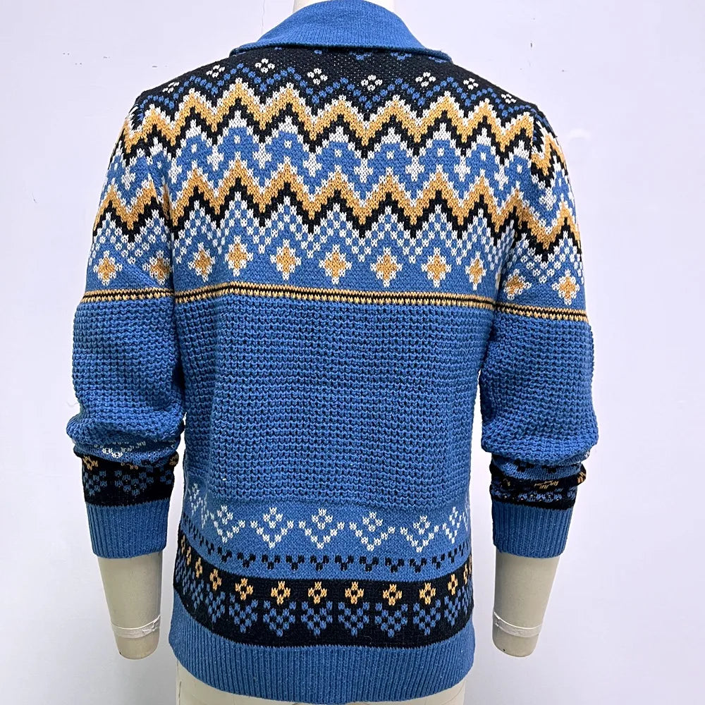 2026 Men's Winter Knitted Sweater Jacket Vintage Jacquard Cardigan Sweaters Lapel Single Breasted Knitted Sweater Coats for Men
