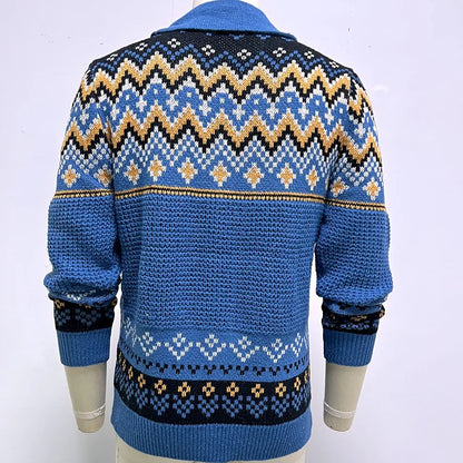 2026 Men's Winter Knitted Sweater Jacket Vintage Jacquard Cardigan Sweaters Lapel Single Breasted Knitted Sweater Coats for Men