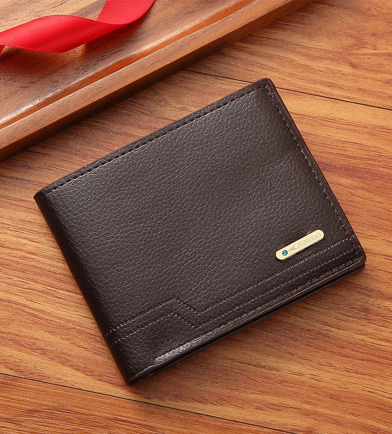 New Men's Short Frosted Leather Wallet Multi-Slot Coin Pocket Photo Holder Small Men's Wallet