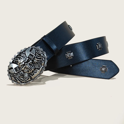 Black Punk Style PU Leather Belt Unisex Gothic Fashion Accessory Cross rivet decoration Y2K rock hip-hop style Jeans Belt Gift
