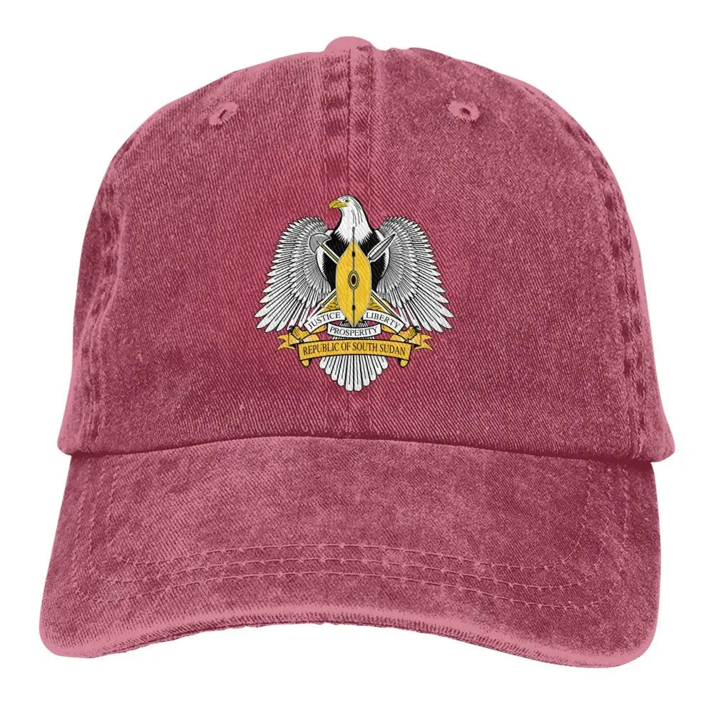 Men Baseball Cap South Sudan Emblem Charcoal Washed Denim Classic Vintage Cotton Dad Trucker Hat Unisex Adult
