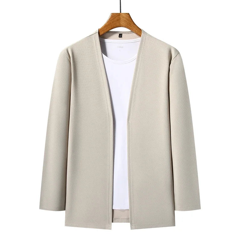 New Men's Casual Solid Color Long Sleeved Cardigan Cloak Spring and Autumn Fashionable Comfortable Top