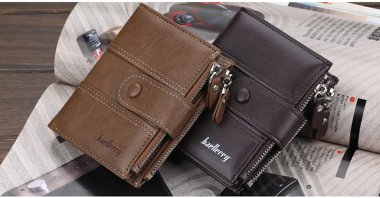New  Men Wallets Fashion Short Desigh Zipper Card Holder Men Leather Purse Solid Coin Pocket High Quality Male Purse
