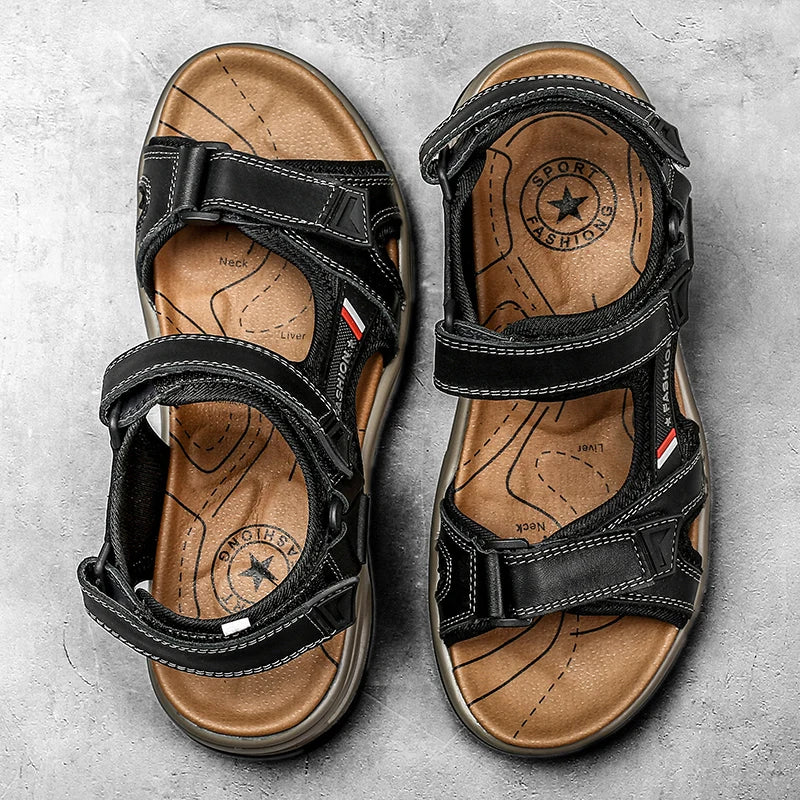 Brand Summer Men's Sandals Genuine Leather Men Slippers Gladiator Men Beach Sandals Soft Comfortable Outdoors Wading Shoes 38-46